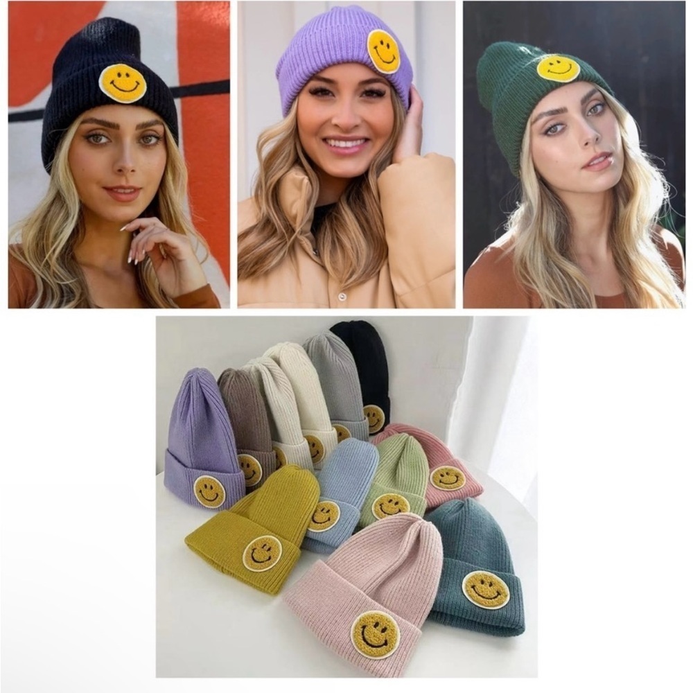 Smile Patch Unisex Cotton Ribbed Beanie Hat - Picture 2 of 2